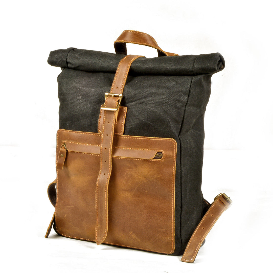 Elegant Waxed Canvas Rucksack for Commuting and Exploration - Leather Purse Backpack