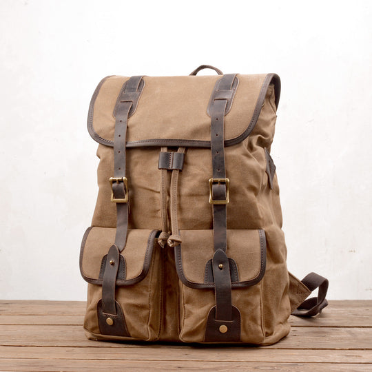 Canvas Travel Backpack with Laptop Sleeve and Multiple Pockets - Leather Purse Backpack