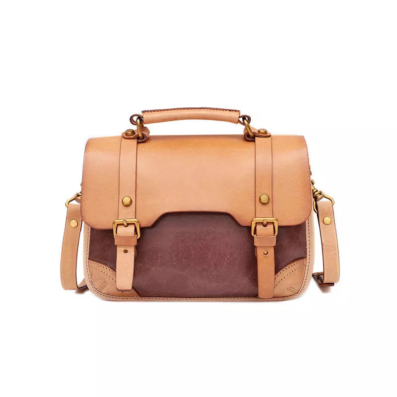 Exclusive compact leather handbag with top handle