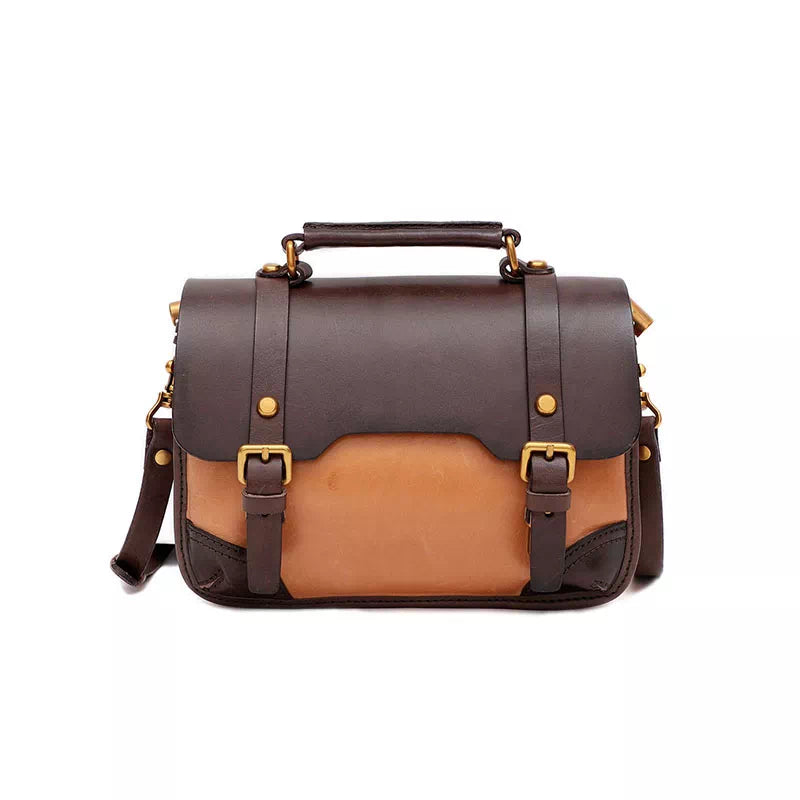 Exclusive compact leather handbag with top handle