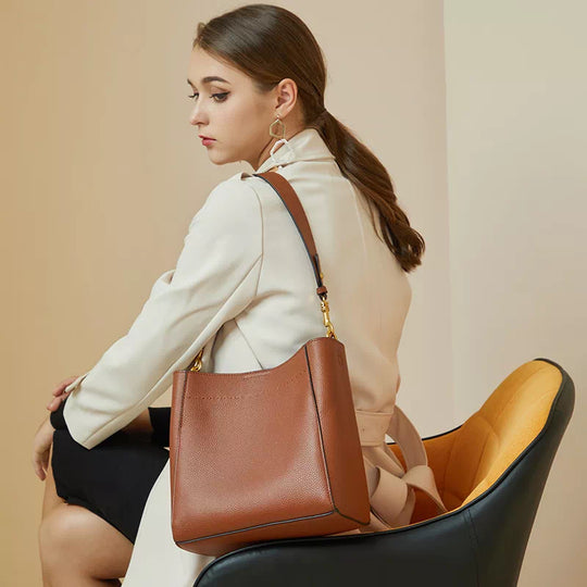 Women's Leather Shoulder Bucket Bag - Leather Purse Backpack