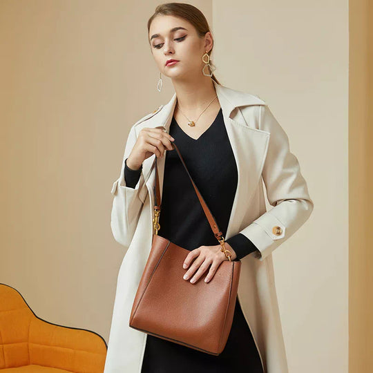 Women's Leather Shoulder Bucket Bag - Leather Purse Backpack
