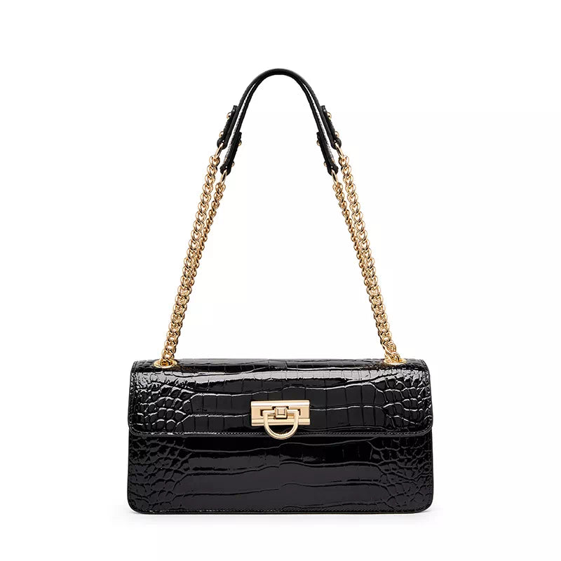 Square Chain Leather Baguette Bag - Leather Purse Backpack