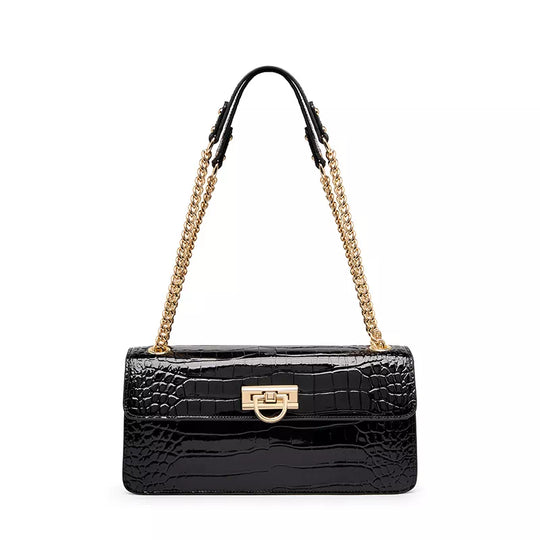 Square Chain Leather Baguette Bag - Leather Purse Backpack