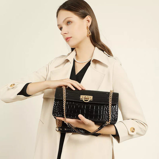 Square Chain Leather Baguette Bag - Leather Purse Backpack