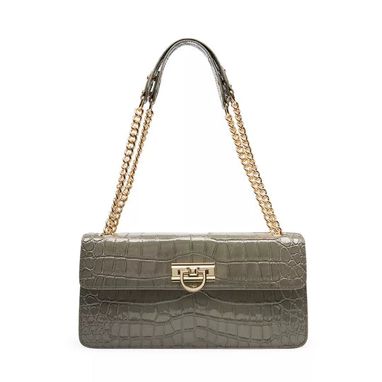 Square Chain Leather Baguette Bag - Leather Purse Backpack