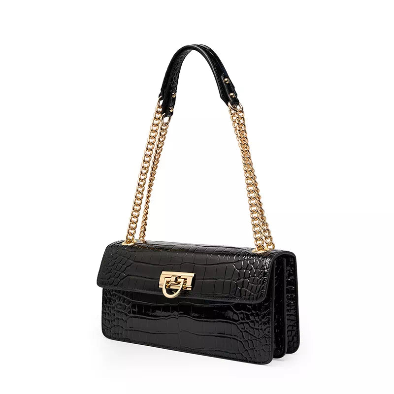 Square Chain Leather Baguette Bag - Leather Purse Backpack