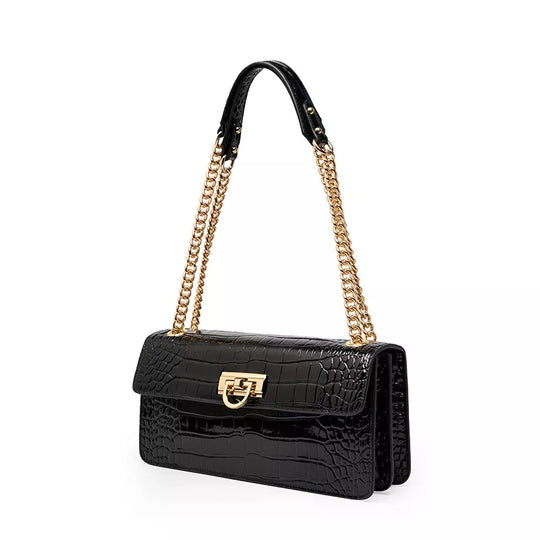 Square Chain Leather Baguette Bag - Leather Purse Backpack