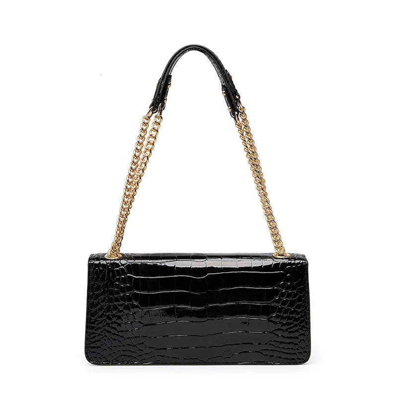 Square Chain Leather Baguette Bag - Leather Purse Backpack