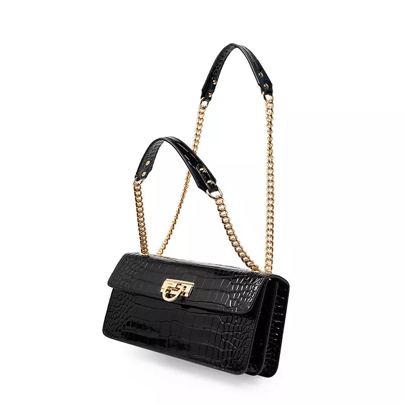 Square Chain Leather Baguette Bag - Leather Purse Backpack