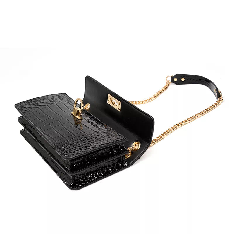 Square Chain Leather Baguette Bag - Leather Purse Backpack