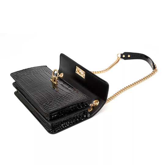 Square Chain Leather Baguette Bag - Leather Purse Backpack
