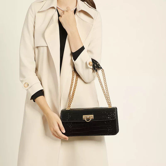 Square Chain Leather Baguette Bag - Leather Purse Backpack