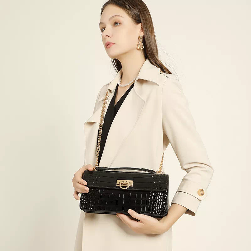 Square Chain Leather Baguette Bag - Leather Purse Backpack