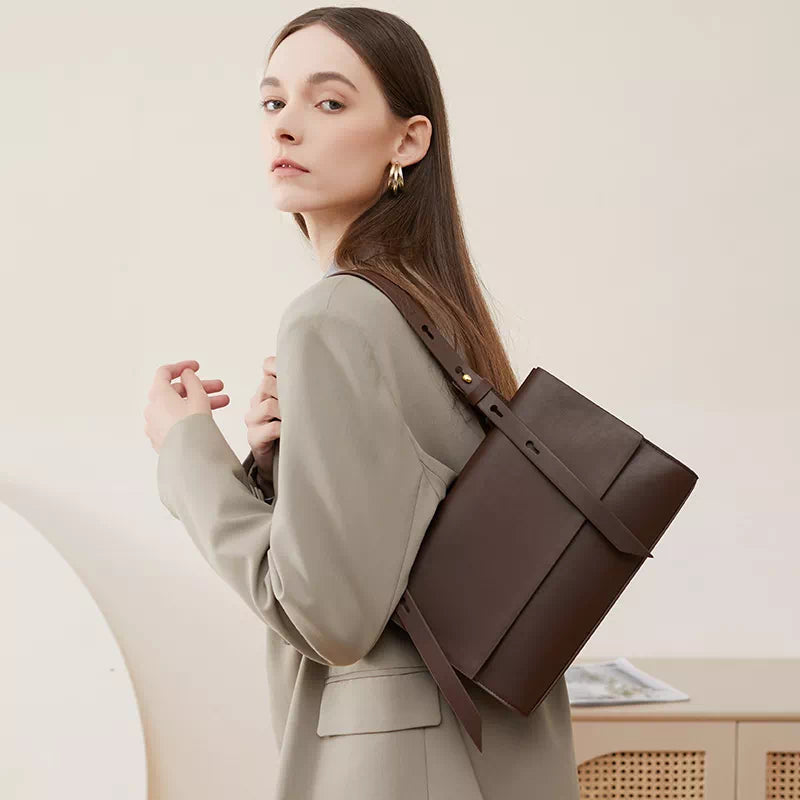 Women's Leather Shoulder Bag, Brown - Leather Purse Backpack