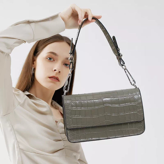 Square Chain Crocodile Pattern Leather Shoulder Bag - Leather Purse Backpack