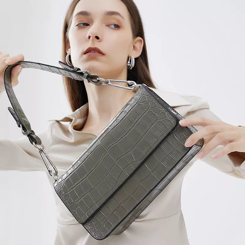 Square Chain Crocodile Pattern Leather Shoulder Bag - Leather Purse Backpack