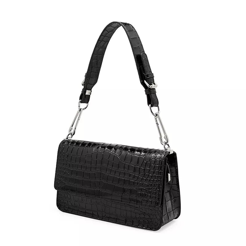 Square Chain Crocodile Pattern Leather Shoulder Bag - Leather Purse Backpack