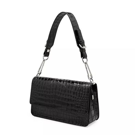 Square Chain Crocodile Pattern Leather Shoulder Bag - Leather Purse Backpack
