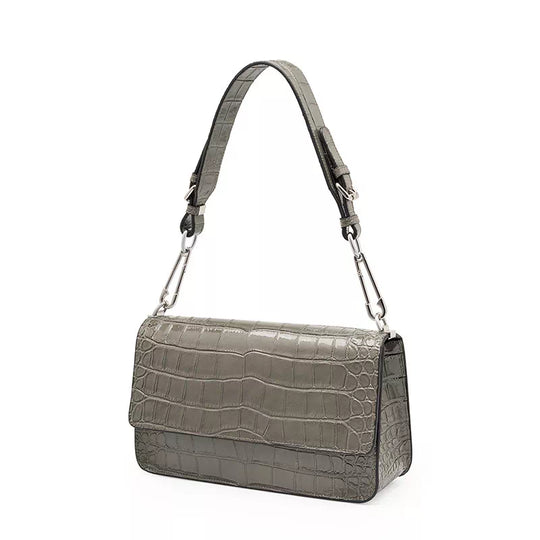 Square Chain Crocodile Pattern Leather Shoulder Bag - Leather Purse Backpack
