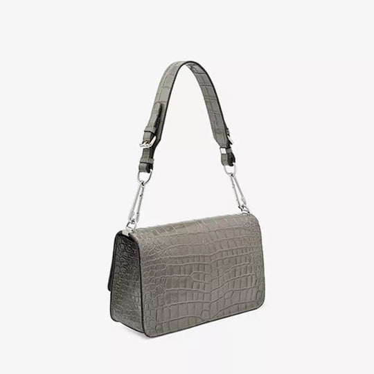Square Chain Crocodile Pattern Leather Shoulder Bag - Leather Purse Backpack