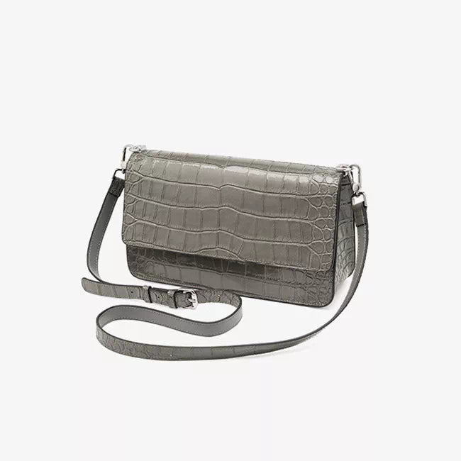 Square Chain Crocodile Pattern Leather Shoulder Bag - Leather Purse Backpack