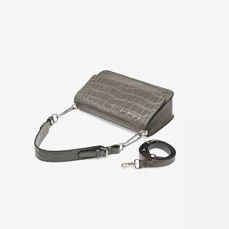 Square Chain Crocodile Pattern Leather Shoulder Bag - Leather Purse Backpack