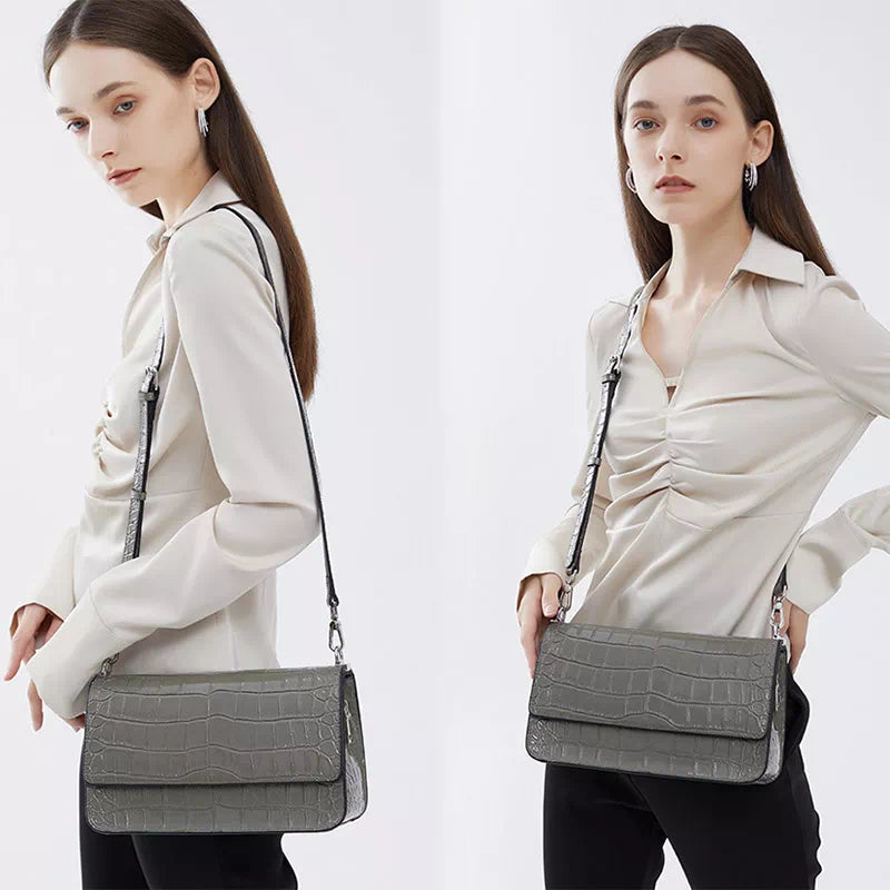Square Chain Crocodile Pattern Leather Shoulder Bag - Leather Purse Backpack
