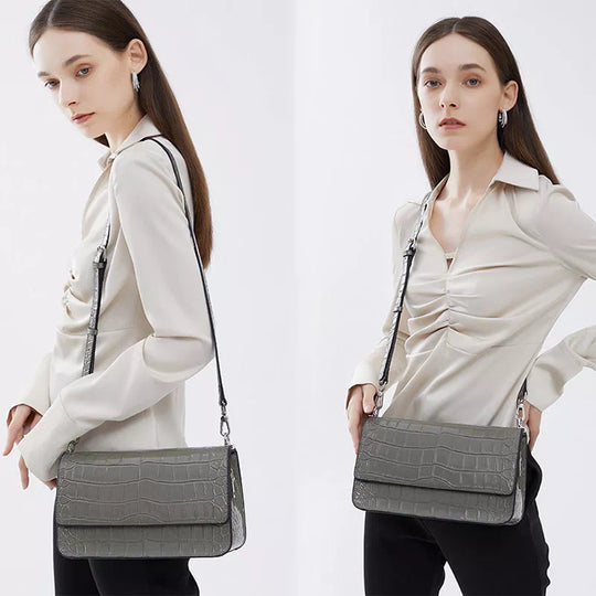 Square Chain Crocodile Pattern Leather Shoulder Bag - Leather Purse Backpack