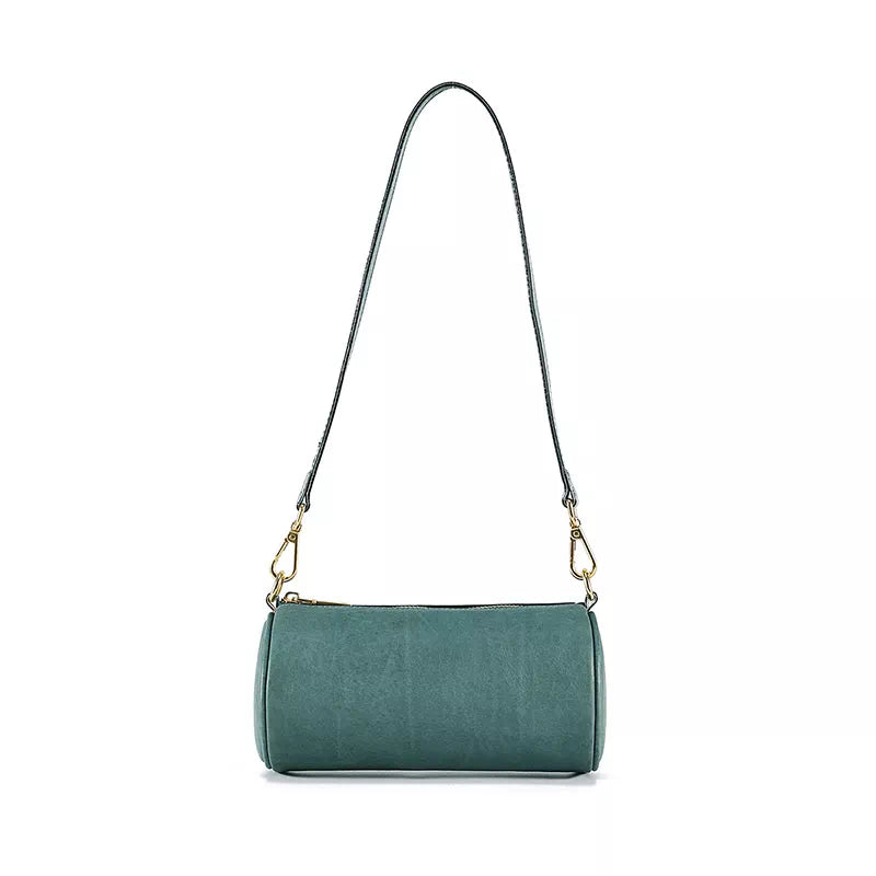 Women's Small Leather Cylinder Shoulder Bag - Leather Purse Backpack