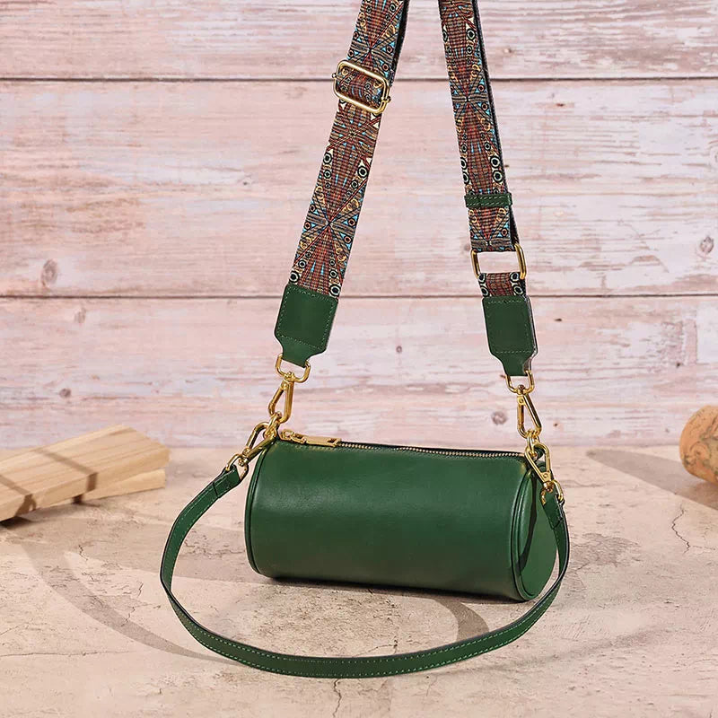 Women's Small Leather Cylinder Shoulder Bag - Leather Purse Backpack