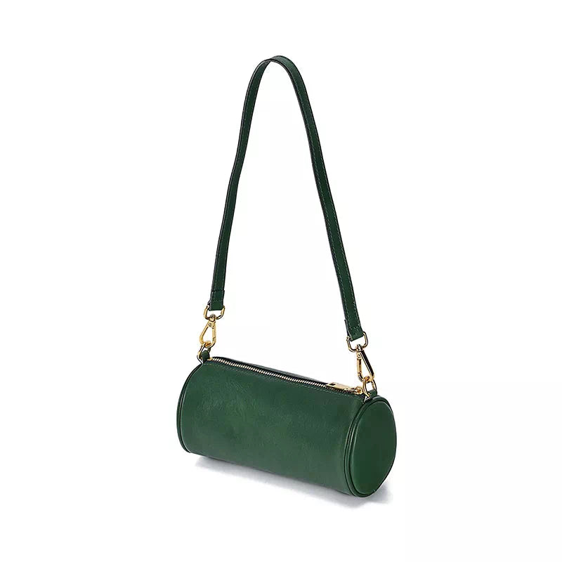 Women's Small Leather Cylinder Shoulder Bag - Leather Purse Backpack