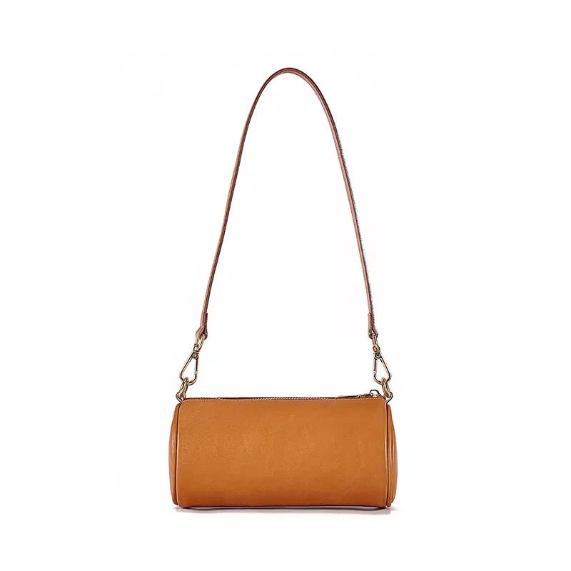 Women's Small Leather Cylinder Shoulder Bag - Leather Purse Backpack