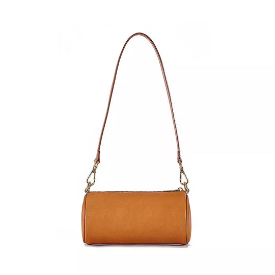 Women's Small Leather Cylinder Shoulder Bag - Leather Purse Backpack