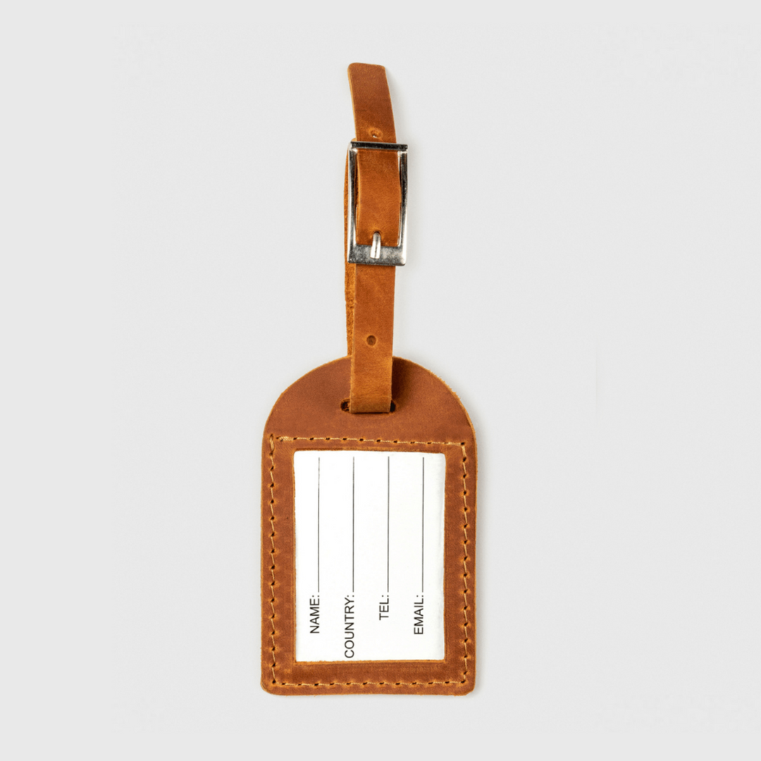  brown leather luggage tag