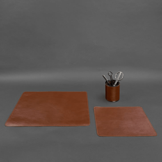 Personalized Leather Desk Set - Laptop Mat, Mouse Pad, and Pen Cup - Leather Purse Backpack