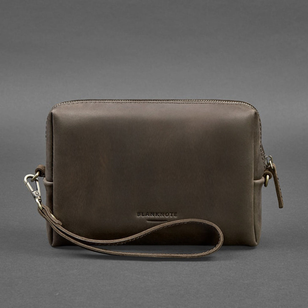 brown leather cosmetic bag large