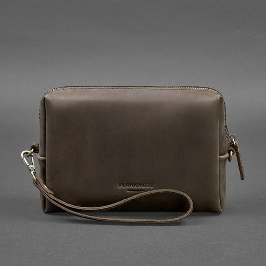 brown leather cosmetic bag large