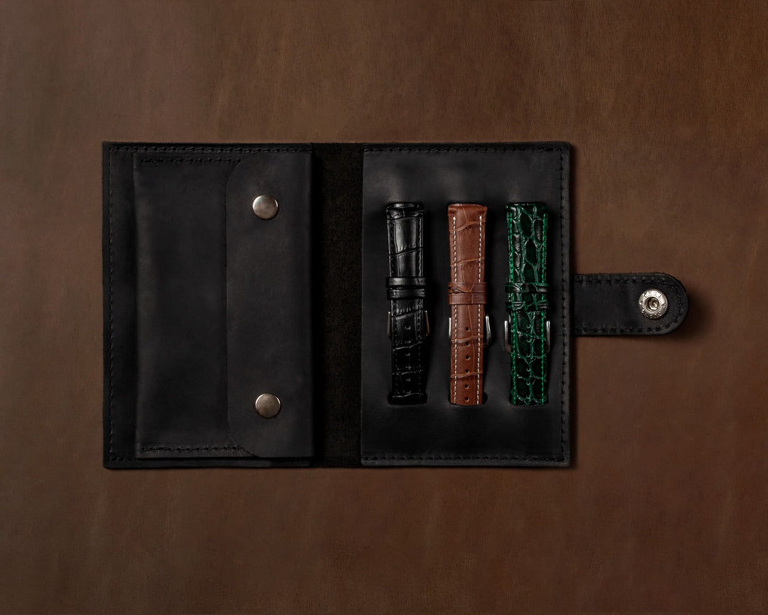 black leather watch case
