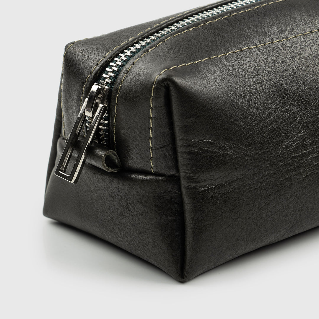 Small leather makeup bag