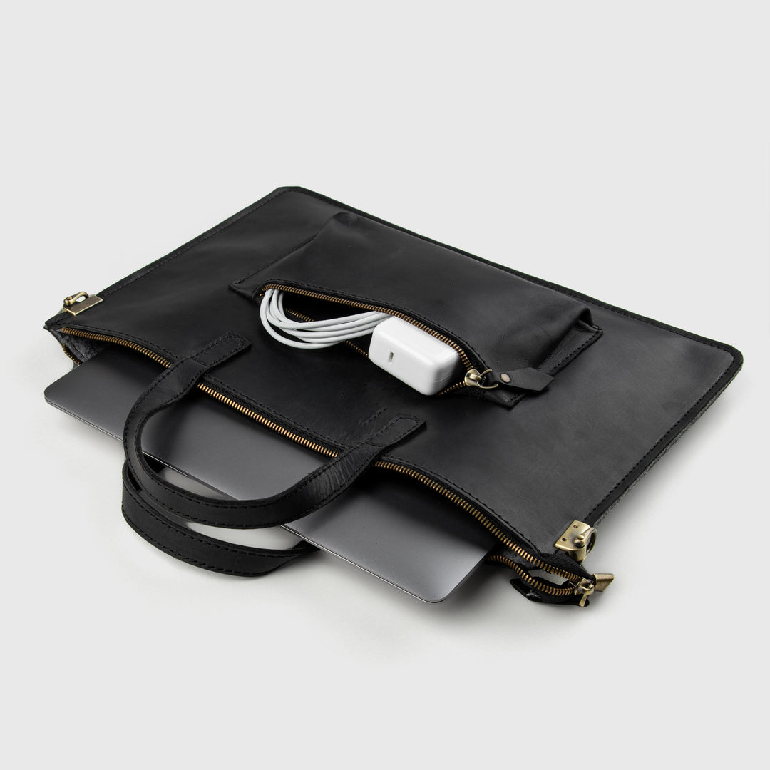 Black laptop case with initials