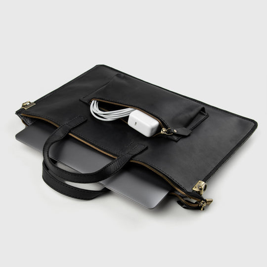 Black laptop case with initials