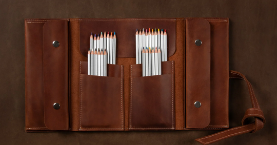 Leather pen and pencil case for a sketcher