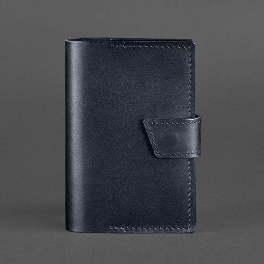Leather passport cover with zipper closure.