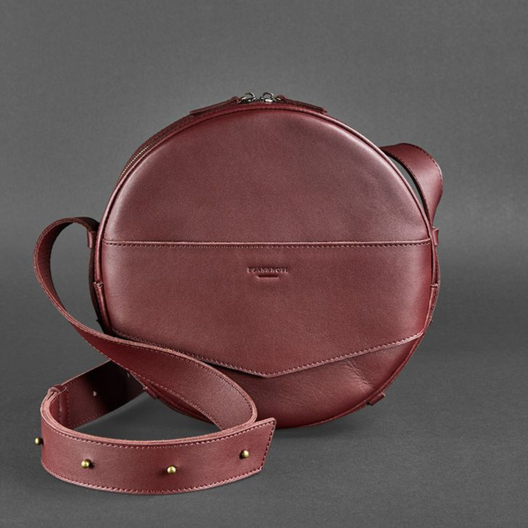 round genuine leather bag