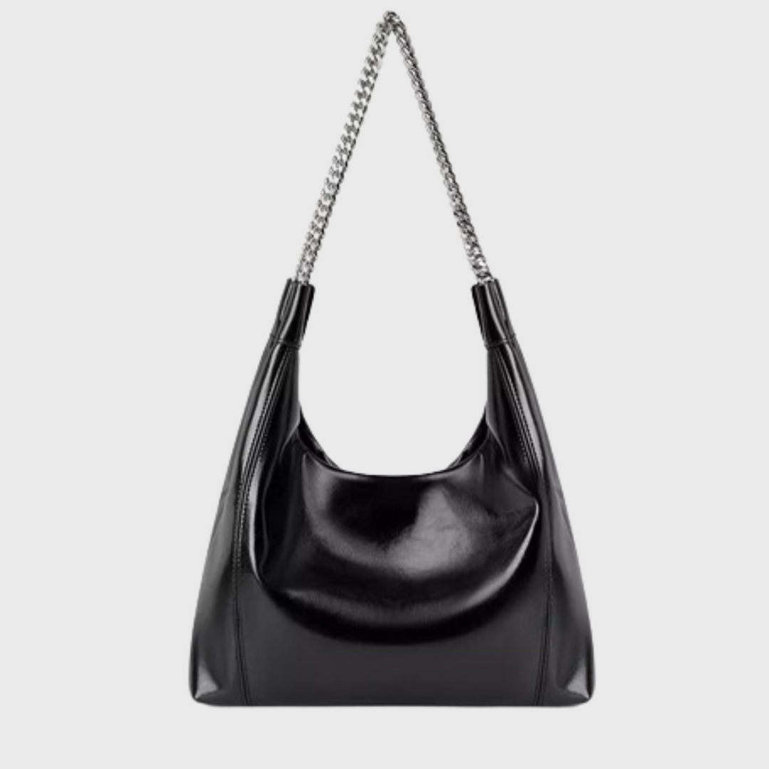 High-end stylish leather shoulder hobo bag with chain