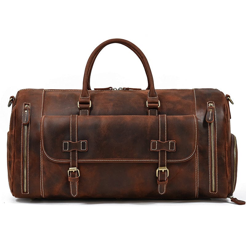 Versatile men's and women's brown leather travel bag