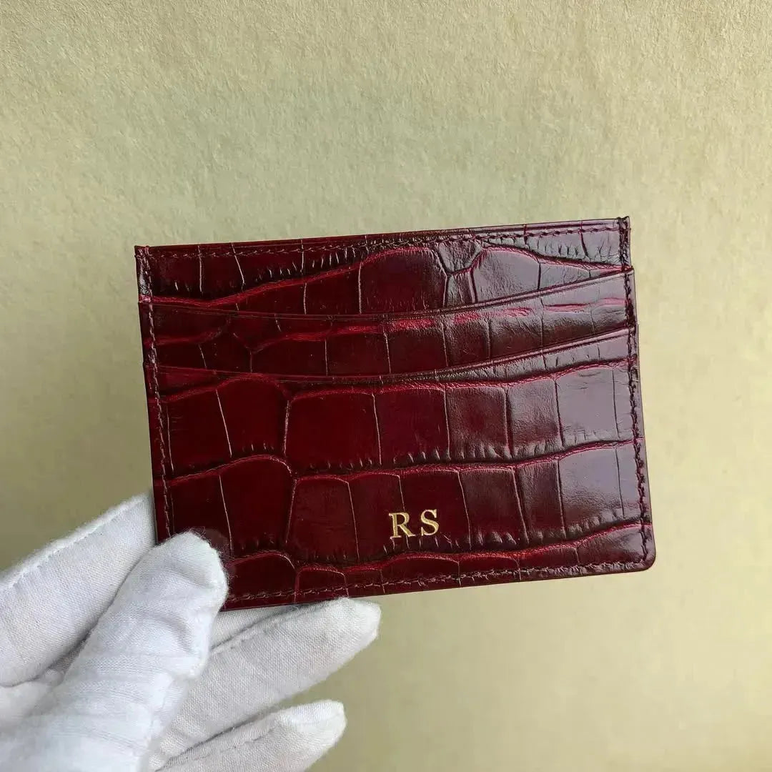 Luxury Card Holder in Italian Crocodile Leather - Leather Purse Backpack