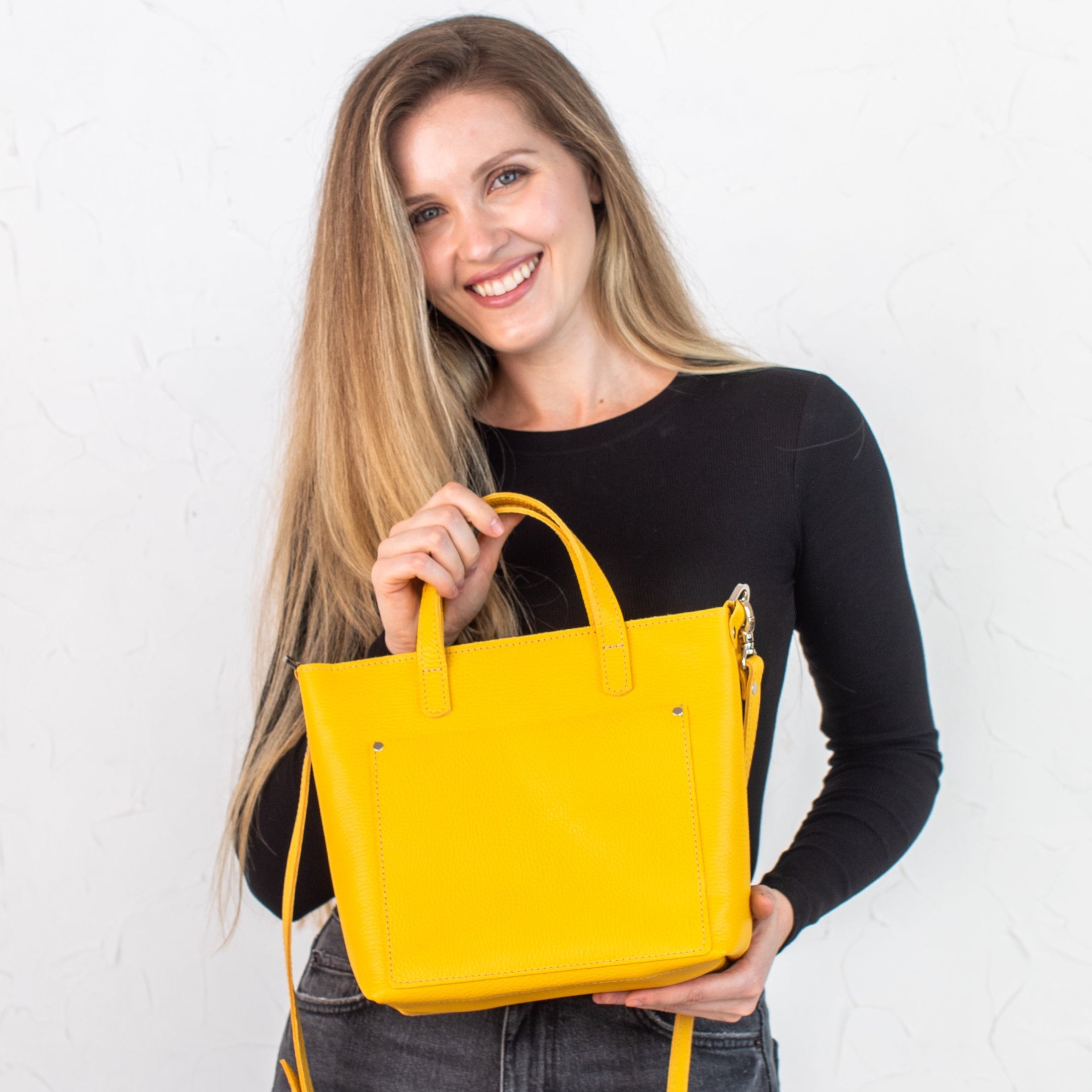Bright Yellow pebbled - Leather Purse Backpack
