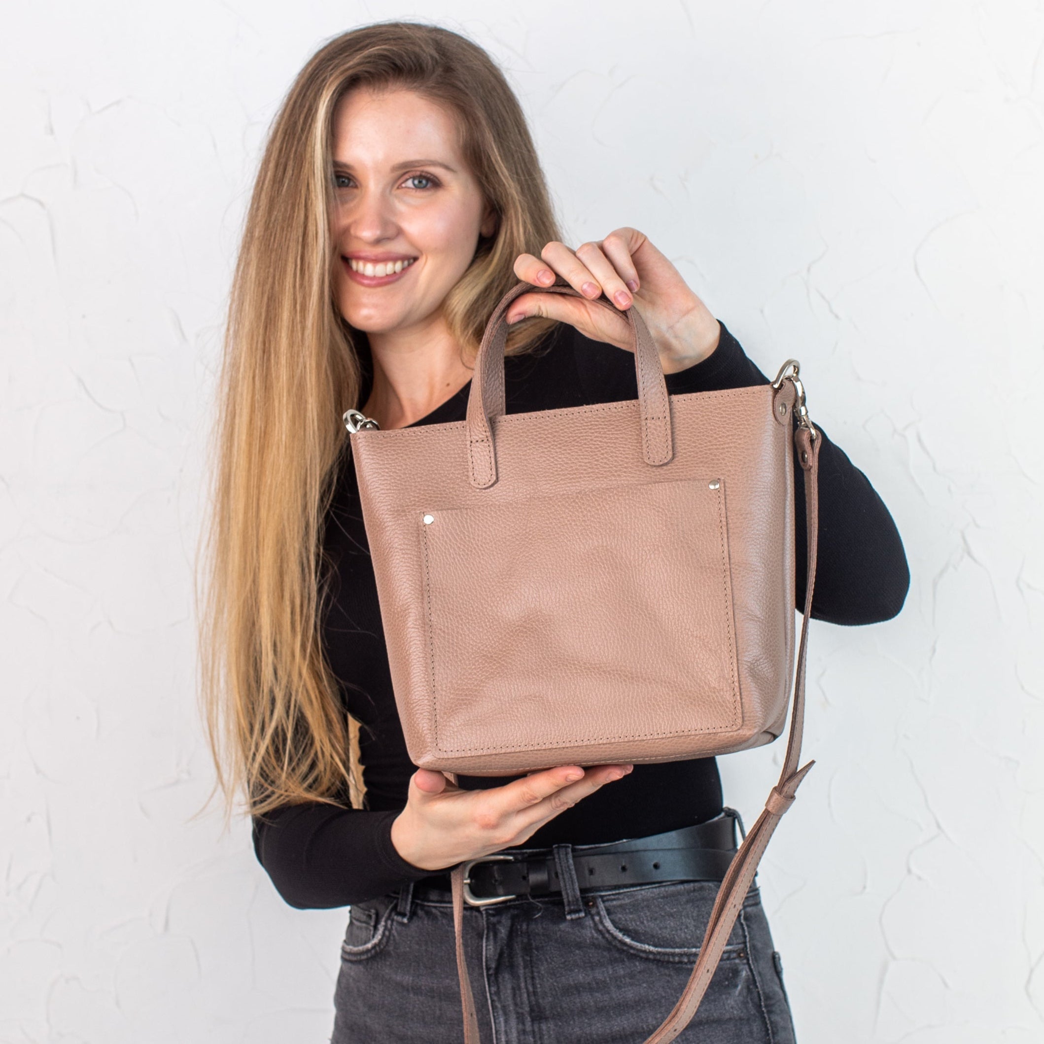 Pale pebbled - Leather Purse Backpack